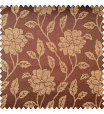 Chocolate brown gold color beautiful floral designs vertical hanging plants rose flower patterns texture finished surface polyester main curtain